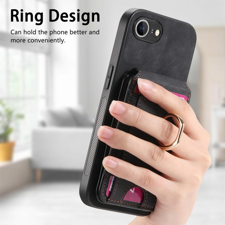 For iPhone 16e Retro Splitable Magnetic Stand Card Bag Leather Phone Case(Black) by bashfashion