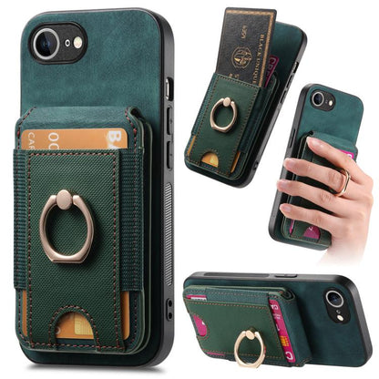 For iPhone 16e Retro Splitable Magnetic Stand Card Bag Leather Phone Case(Green) by bashfashion