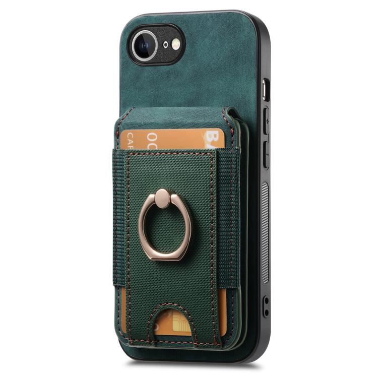 For iPhone 16e Retro Splitable Magnetic Stand Card Bag Leather Phone Case(Green) by bashfashion
