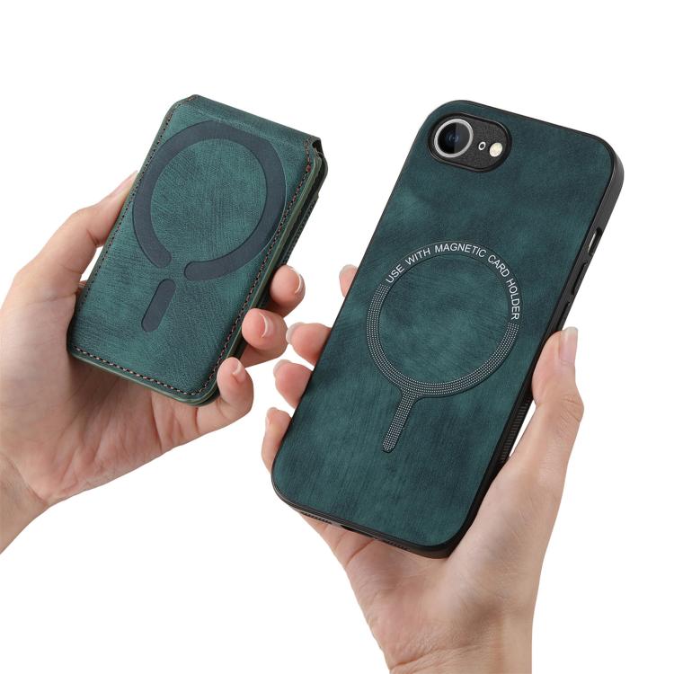 For iPhone 16e Retro Splitable Magnetic Stand Card Bag Leather Phone Case(Green) by bashfashion