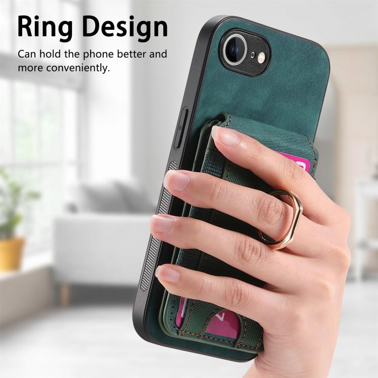 For iPhone 16e Retro Splitable Magnetic Stand Card Bag Leather Phone Case(Green) by bashfashion