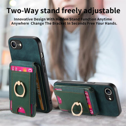For iPhone 16e Retro Splitable Magnetic Stand Card Bag Leather Phone Case(Green) by bashfashion