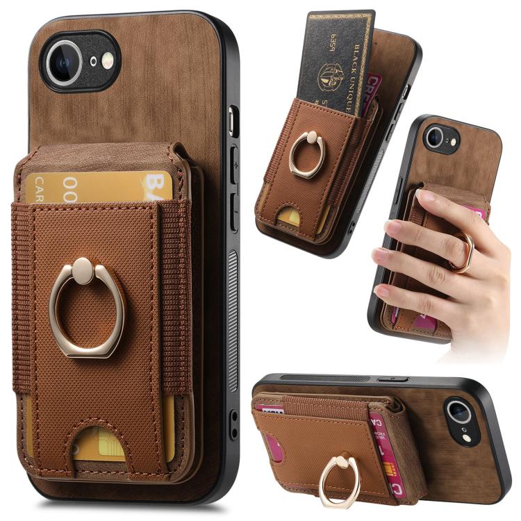 For iPhone 16e Retro Splitable Magnetic Stand Card Bag Leather Phone Case(Brown) by bashfashion