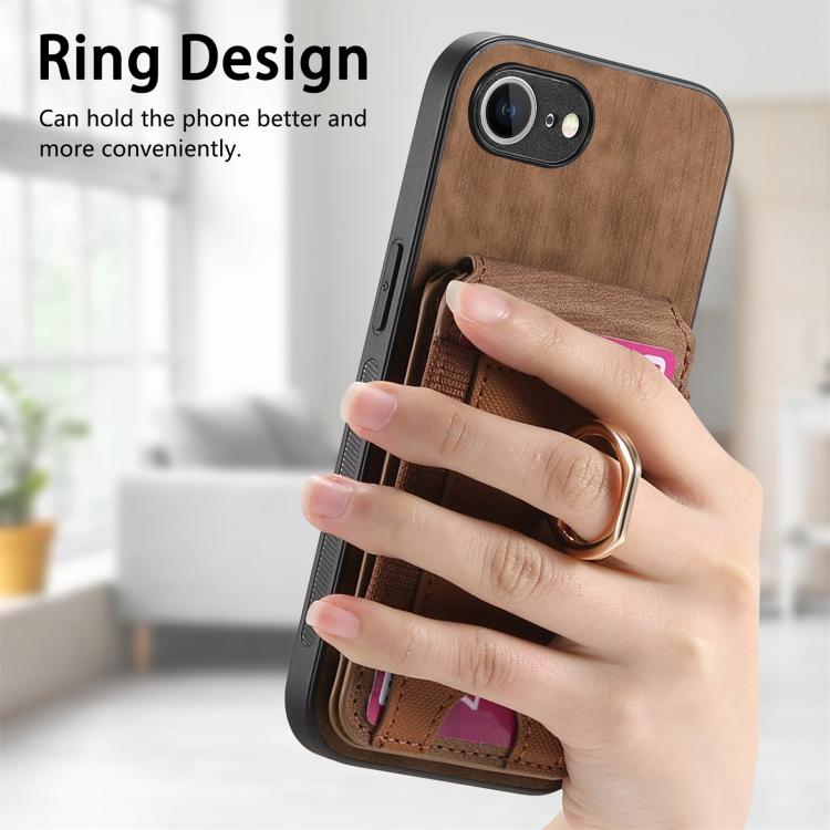 For iPhone 16e Retro Splitable Magnetic Stand Card Bag Leather Phone Case(Brown) by bashfashion