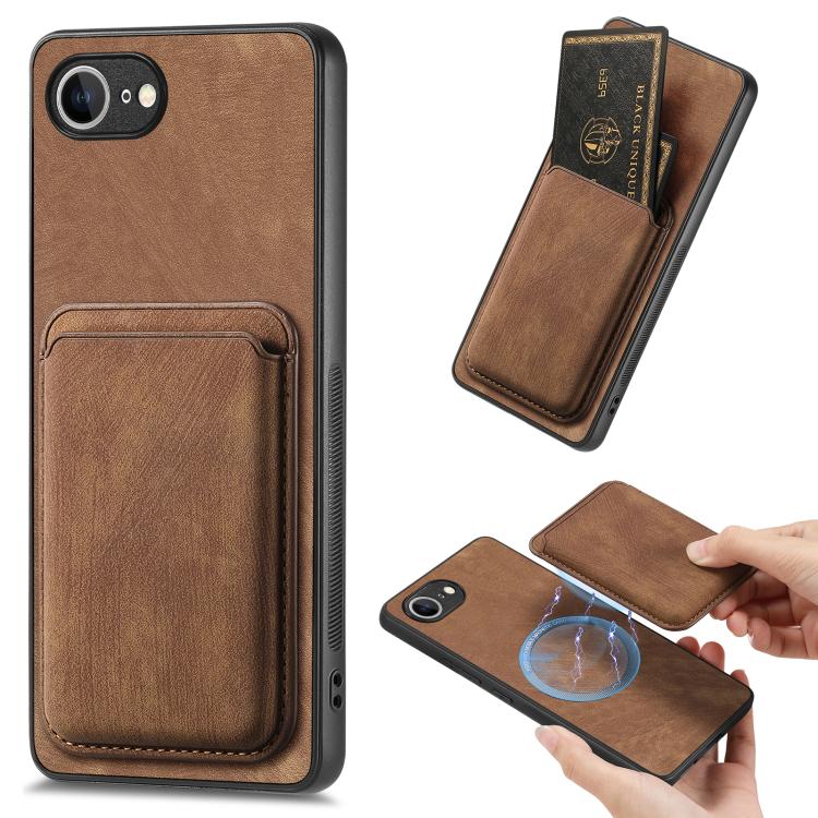 For iPhone 16e Retro Leather Card Bag Magnetic Phone Case(Brown) by bashfashion