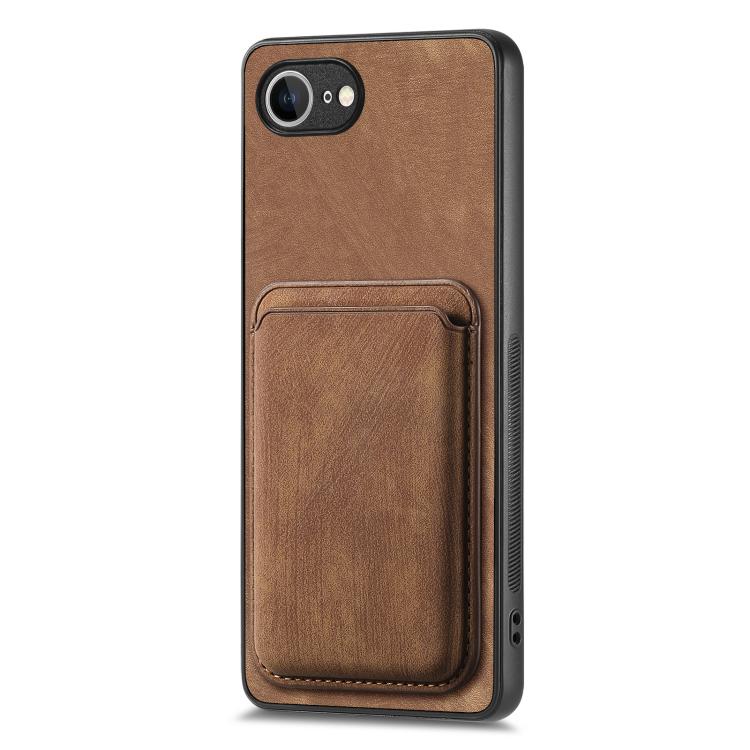 For iPhone 16e Retro Leather Card Bag Magnetic Phone Case(Brown) by bashfashion