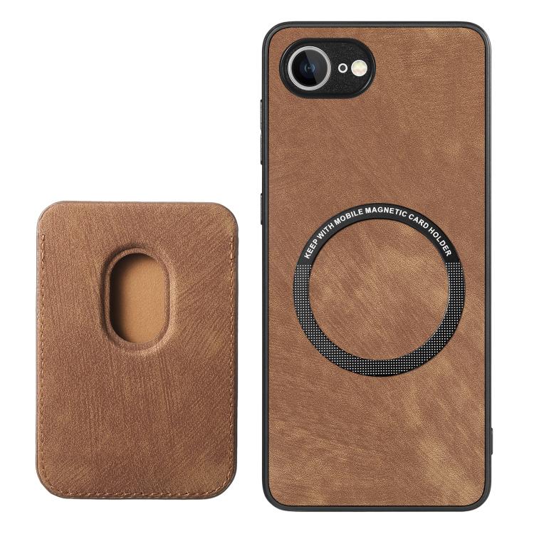 For iPhone 16e Retro Leather Card Bag Magnetic Phone Case(Brown) by bashfashion
