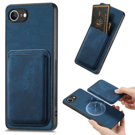 For iPhone 16e Retro Leather Card Bag Magnetic Phone Case(Blue) by bashfashion