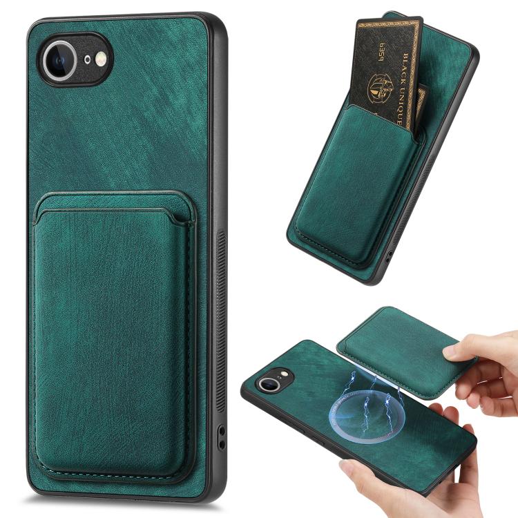 For iPhone 16e Retro Leather Card Bag Magnetic Phone Case(Green) by bashfashion