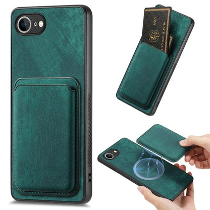 For iPhone 16e Retro Leather Card Bag Magnetic Phone Case(Green) by bashfashion