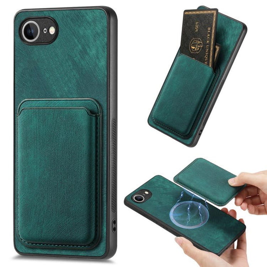 For iPhone 16e Retro Leather Card Bag Magnetic Phone Case(Green) by bashfashion