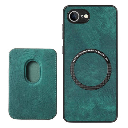 For iPhone 16e Retro Leather Card Bag Magnetic Phone Case(Green) by bashfashion