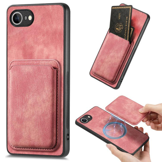 For iPhone 16e Retro Leather Card Bag Magnetic Phone Case(Pink) by bashfashion