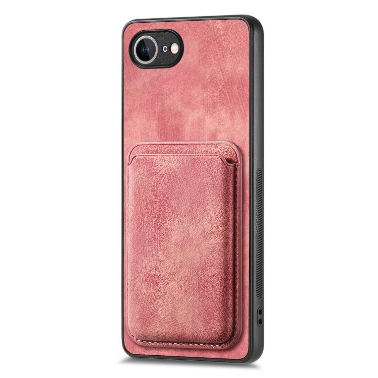 For iPhone 16e Retro Leather Card Bag Magnetic Phone Case(Pink) by bashfashion