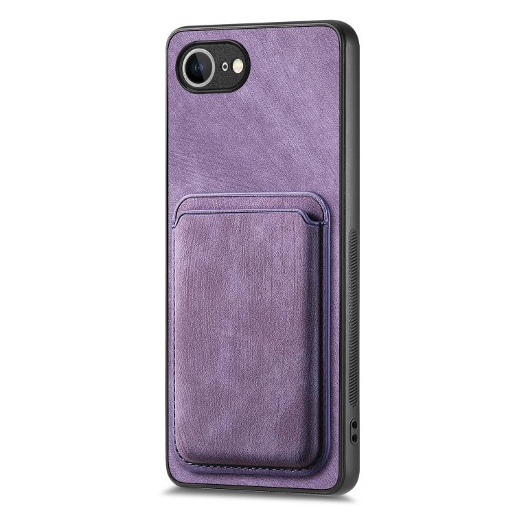 For iPhone 16e Retro Leather Card Bag Magnetic Phone Case(Purple) by bashfashion