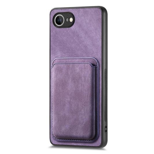For iPhone 16e Retro Leather Card Bag Magnetic Phone Case(Purple) by bashfashion