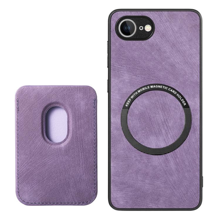 For iPhone 16e Retro Leather Card Bag Magnetic Phone Case(Purple) by bashfashion