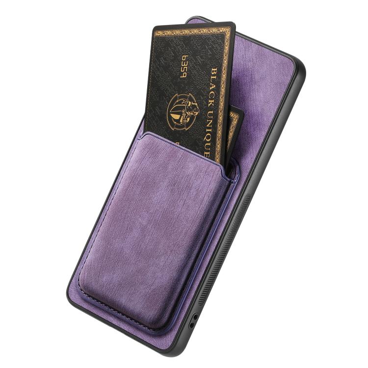 For iPhone 16e Retro Leather Card Bag Magnetic Phone Case(Purple) by bashfashion
