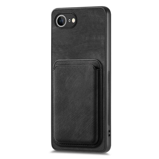 For iPhone 16e Retro Leather Card Bag Magnetic Phone Case(Black) by bashfashion