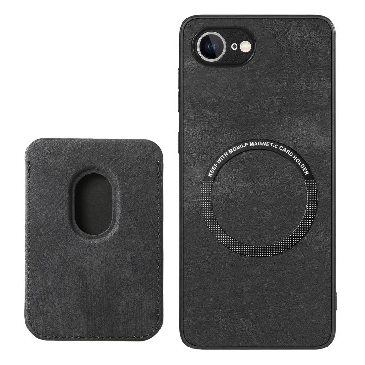 For iPhone 16e Retro Leather Card Bag Magnetic Phone Case(Black) by bashfashion