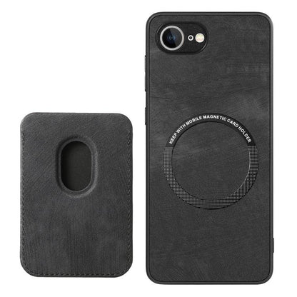 For iPhone 16e Retro Leather Card Bag Magnetic Phone Case(Black) by bashfashion