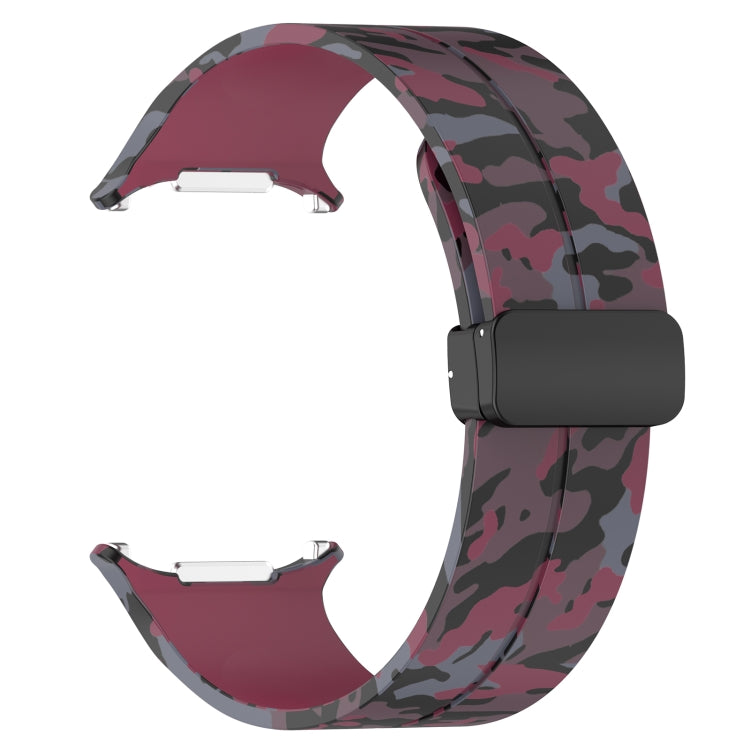 For Samsung Galaxy Watch Ultra 47mm Magnetic Folding Buckle Silicone Watch Band(Camouflage Wine Red) by bashfashion