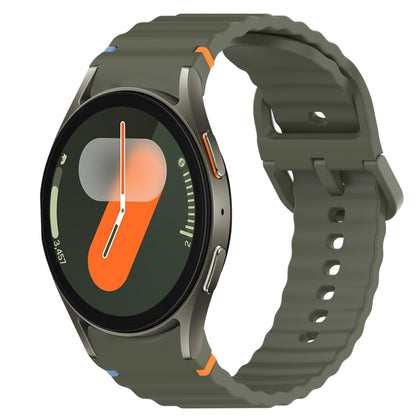 For Samsung Galaxy Watch 7 44mm Wavy Grain Stitched Quick Release Silicone Watch Band(Army Green) by bashfashion