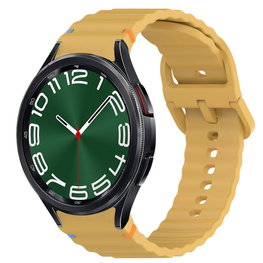 For Samsung Galaxy Watch 6 Classic 47mm Wavy Grain Stitched Quick Release Silicone Watch Band(Yellow) by bashfashion
