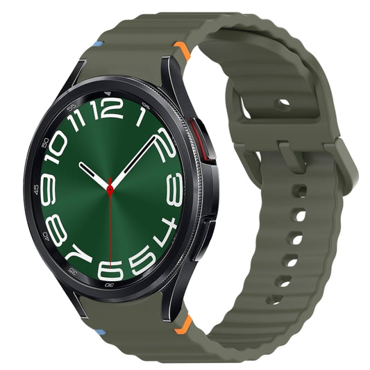 For Samsung Galaxy Watch 6 Classic 43mm Wavy Grain Stitched Quick Release Silicone Watch Band(Army Green) by bashfashion