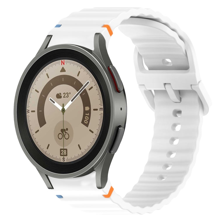 For Samsung Galaxy Watch 5 Pro 45mm Wavy Grain Stitched Quick Release Silicone Watch Band(White) by bashfashion