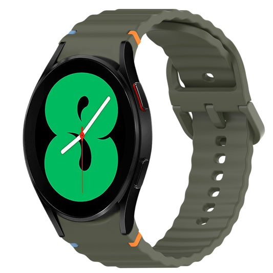 For Samsung Galaxy Watch 4 44mm Wavy Grain Stitched Quick Release Silicone Watch Band(Army Green) by bashfashion
