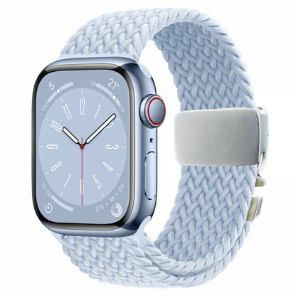 For Apple Watch 46mm / 49mm / 45mm / 44mm Metal Buckle Nylon Braided Watch Band(Light Blue) by bashfashion