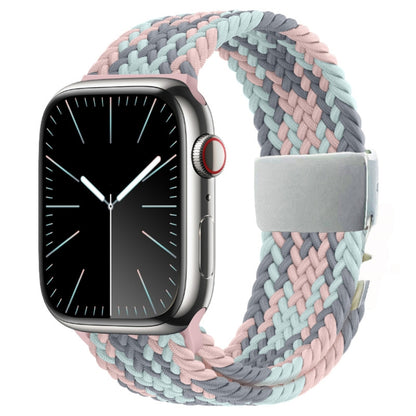 For Apple Watch 46mm / 49mm / 45mm / 44mm Metal Buckle Nylon Braided Watch Band(Pink White) by bashfashion
