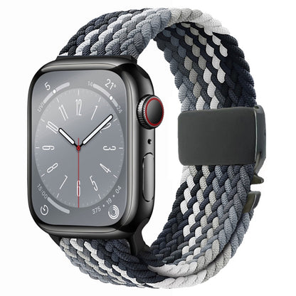 For Apple Watch 46mm / 49mm / 45mm / 44mm Metal Buckle Nylon Braided Watch Band(Black Gray) by bashfashion