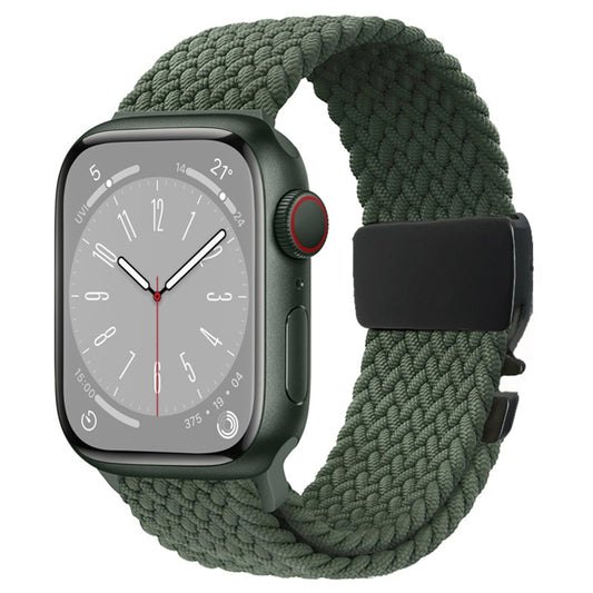 For Apple Watch 46mm / 49mm / 45mm / 44mm Metal Buckle Nylon Braided Watch Band(Olive Green) by bashfashion