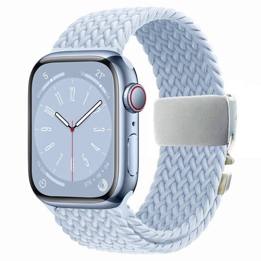 For Apple Watch 42mm / 9 41mm / 40mm / 38mm Metal Buckle Nylon Braided Watch Band(Light Blue) by bashfashion