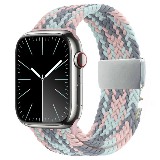 For Apple Watch 42mm / 9 41mm / 40mm / 38mm Metal Buckle Nylon Braided Watch Band(Pink White) by bashfashion
