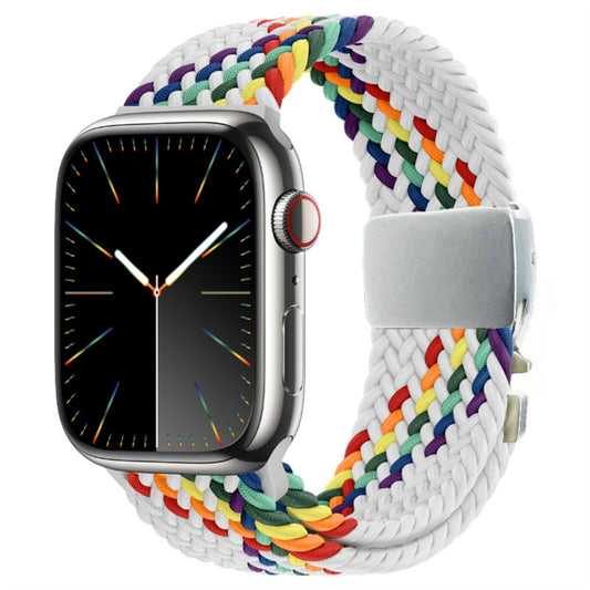 For Apple Watch 42mm / 9 41mm / 40mm / 38mm Metal Buckle Nylon Braided Watch Band(White Color) by bashfashion