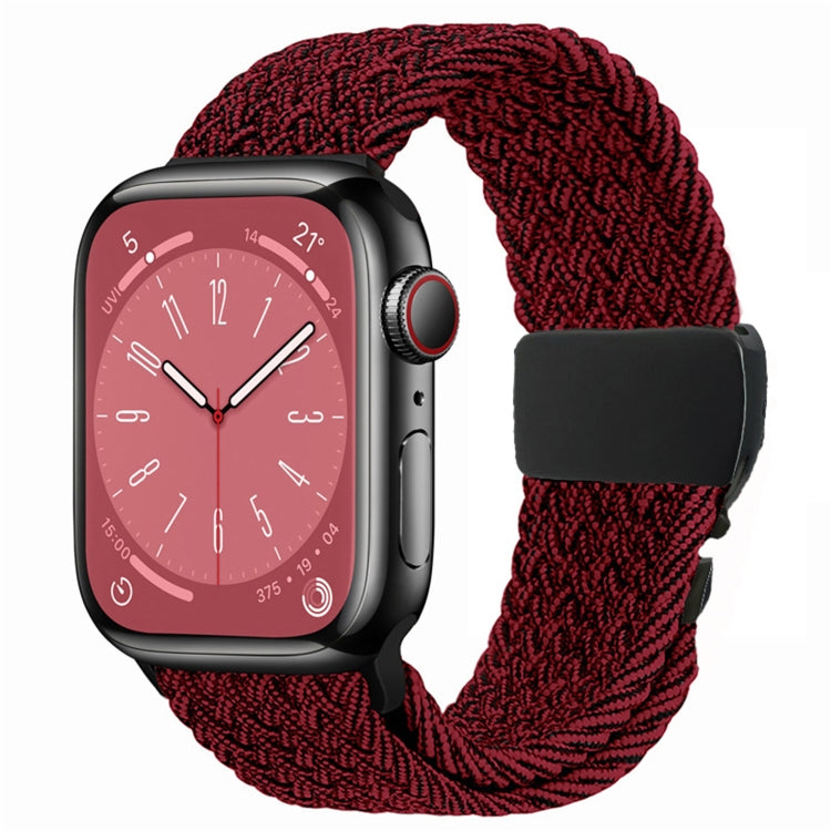 For Apple Watch 42mm / 9 41mm / 40mm / 38mm Metal Buckle Nylon Braided Watch Band(Black Red) by bashfashion
