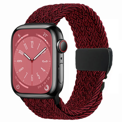 For Apple Watch 42mm / 9 41mm / 40mm / 38mm Metal Buckle Nylon Braided Watch Band(Black Red) by bashfashion