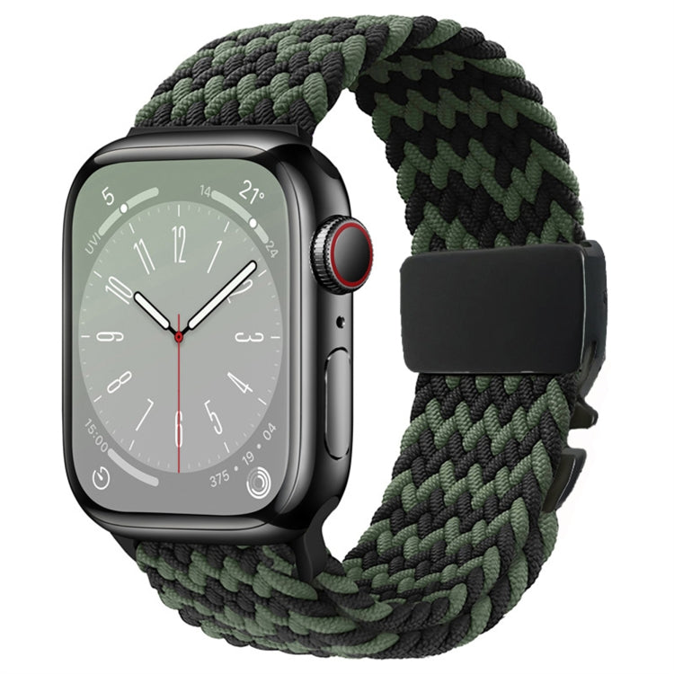 For Apple Watch 42mm / 9 41mm / 40mm / 38mm Metal Buckle Nylon Braided Watch Band(W Black Green) by bashfashion