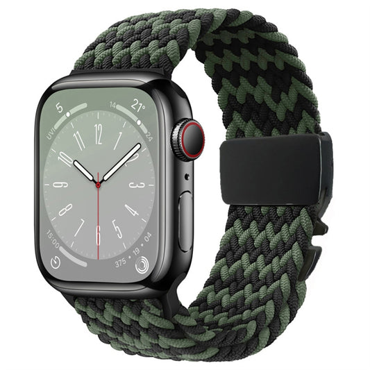 For Apple Watch 42mm / 9 41mm / 40mm / 38mm Metal Buckle Nylon Braided Watch Band(W Black Green) by bashfashion