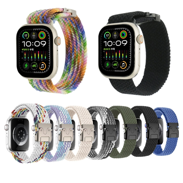 For Apple Watch 42mm / 9 41mm / 40mm / 38mm Metal Buckle Nylon Braided Watch Band(Storm Blue) by bashfashion