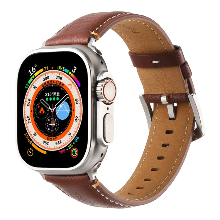 Stitched Genuine Leather Watch Band For Apple Watch 46mm / 49mm / 45mm / 44mm(Pull Up Leather Brown) by bashfashion