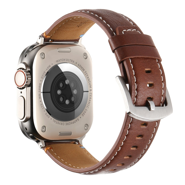 Stitched Genuine Leather Watch Band For Apple Watch 46mm / 49mm / 45mm / 44mm(Pull Up Leather Brown) by bashfashion