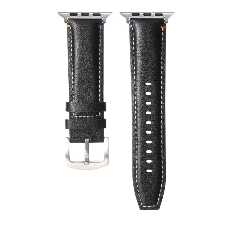 Stitched Genuine Leather Watch Band For Apple Watch 42mm / 41mm / 40mm / 38mm(Pull Up Leather Black) by bashfashion