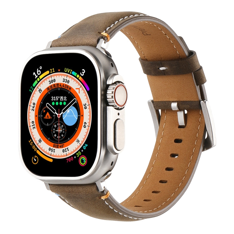 Stitched Genuine Leather Watch Band For Apple Watch 42mm / 41mm / 40mm / 38mm(Frosted Olive) by bashfashion