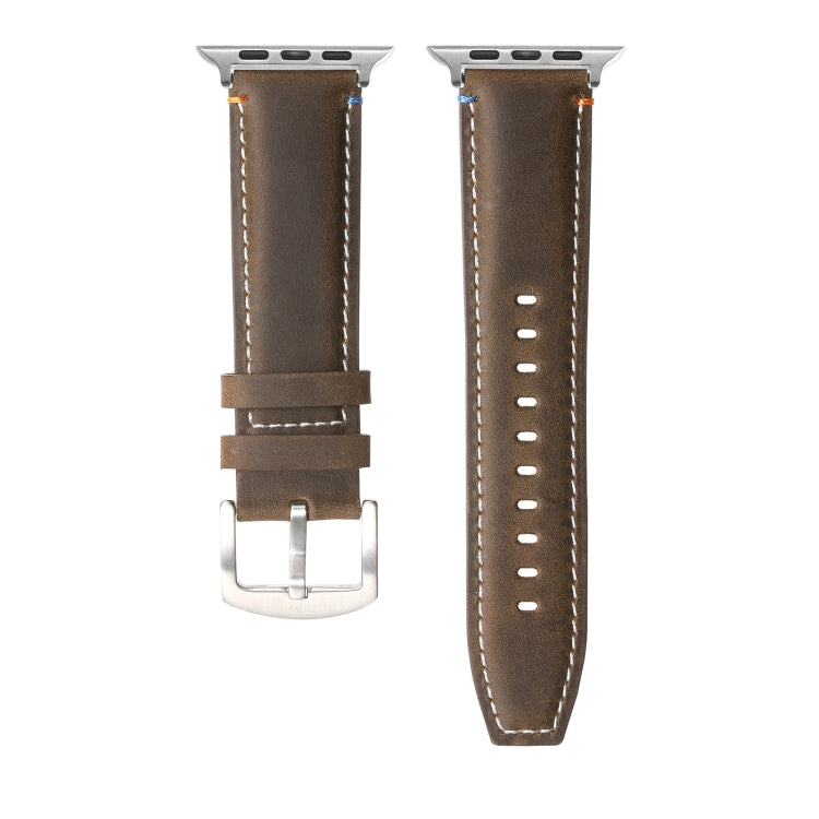 Stitched Genuine Leather Watch Band For Apple Watch 42mm / 41mm / 40mm / 38mm(Frosted Olive) by bashfashion