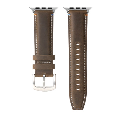 Stitched Genuine Leather Watch Band For Apple Watch 42mm / 41mm / 40mm / 38mm(Frosted Olive) by bashfashion