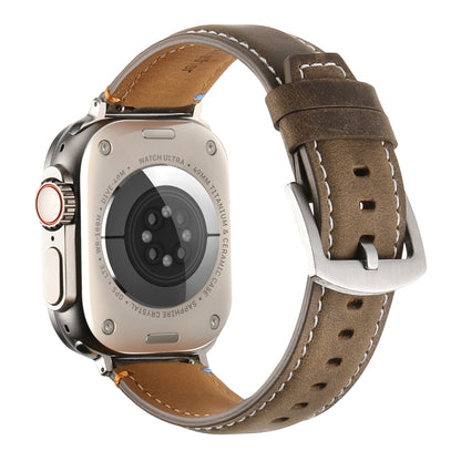 Stitched Genuine Leather Watch Band For Apple Watch 42mm / 41mm / 40mm / 38mm(Frosted Olive) by bashfashion